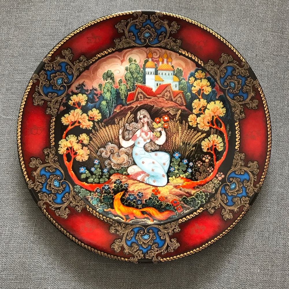 Handcrafted Red and Gold Artisan Plate from Russia